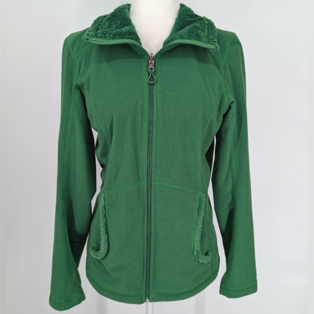 Koppen Women's Kelly Green Fleece Faux Furry Reversible Zip-Up Jacket Medium